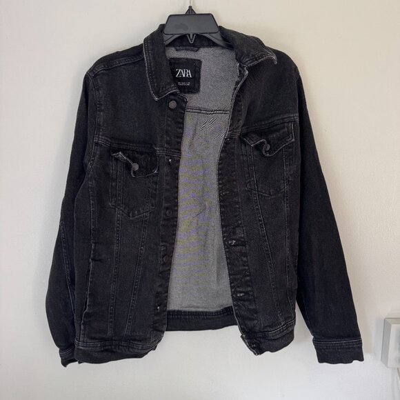 Zara Black Denim Jean Jacket Size Medium - Picture 4 of 5